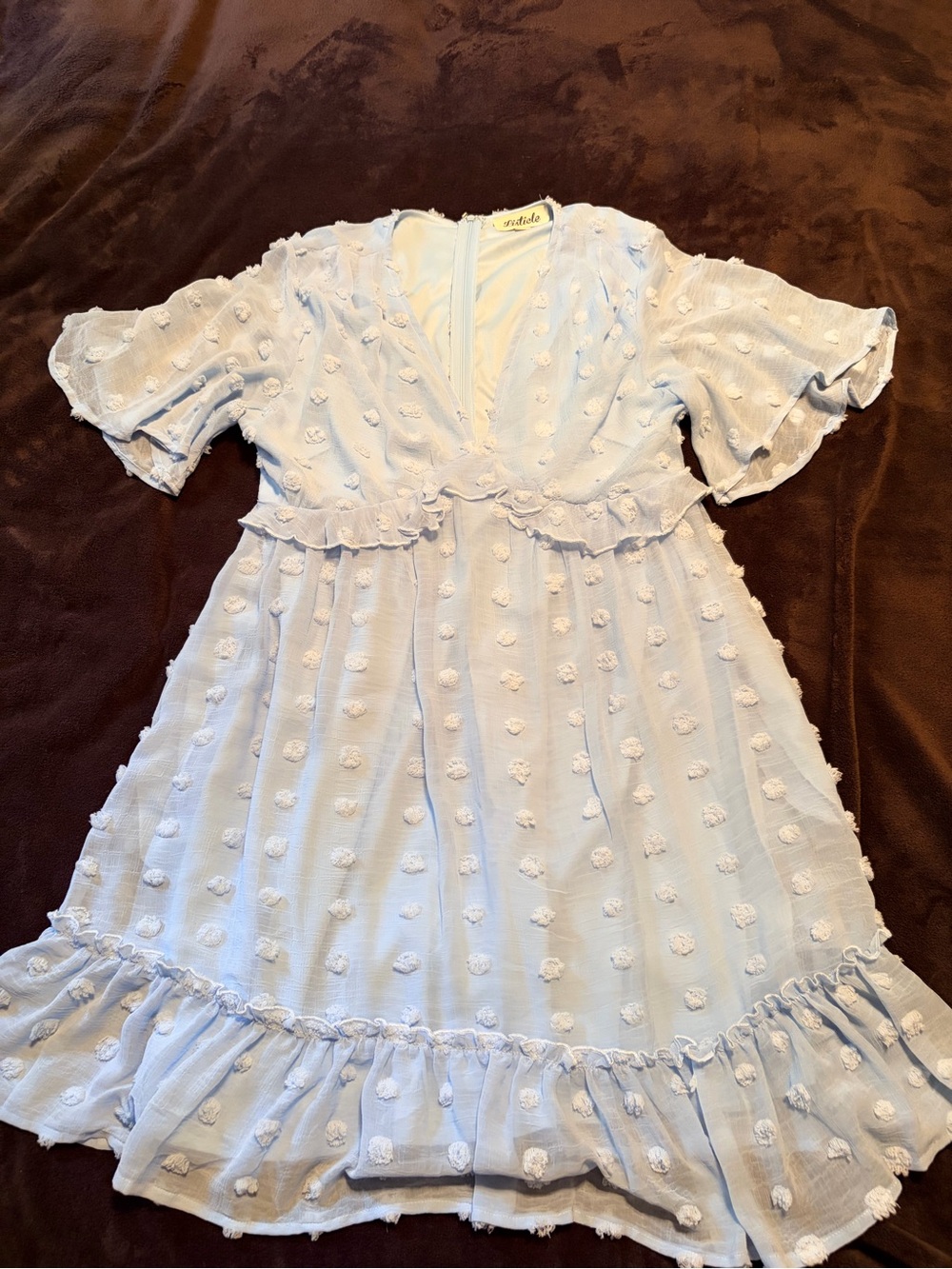 Listicle Light Blue Swiss Dot Ruffle Mini Dress